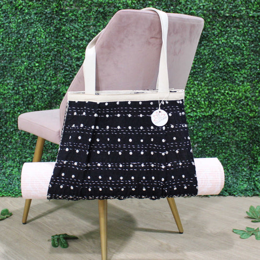 Black yoga mat bag purse with white dots