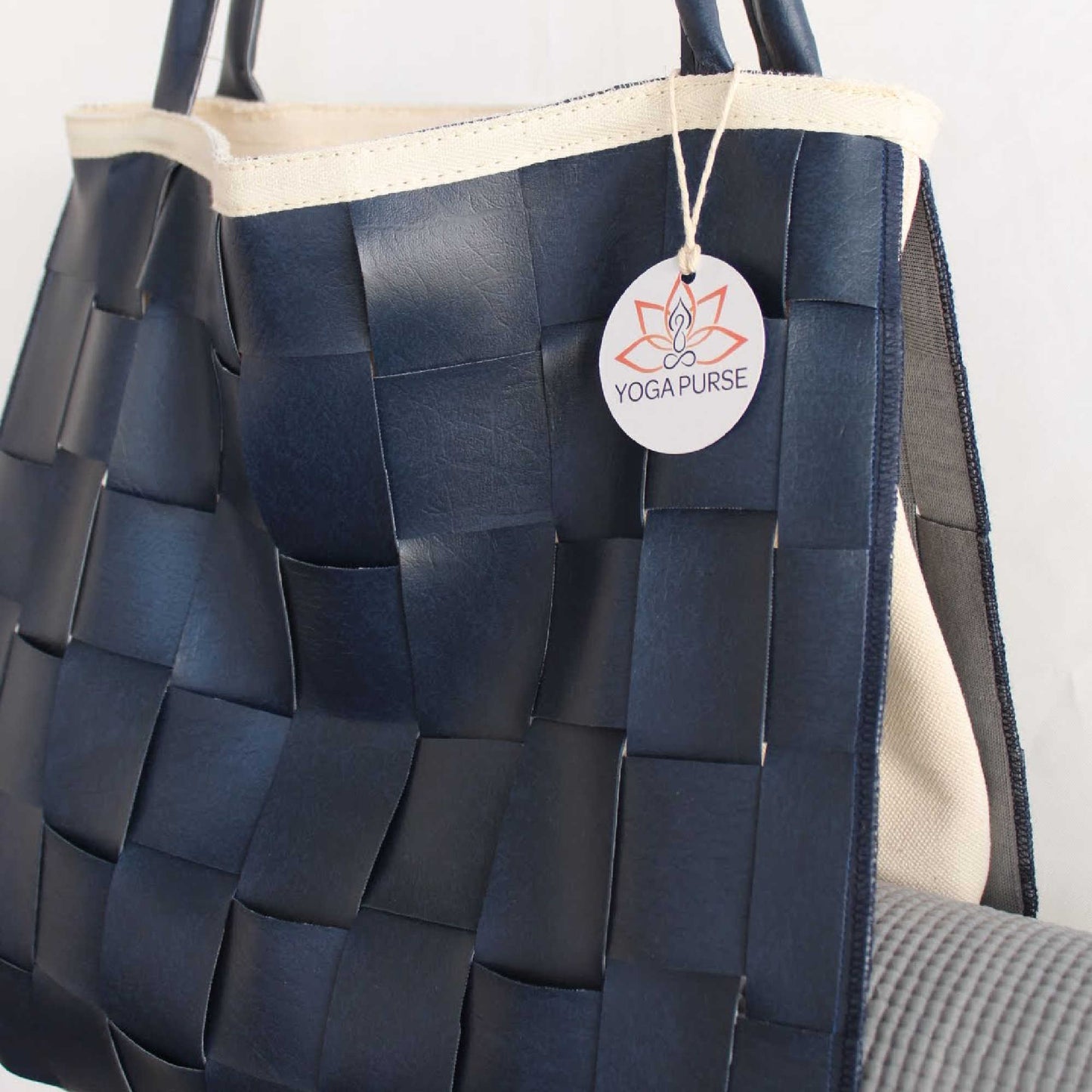 vegan leather yoga Mat carrier bag with tote bag navy 