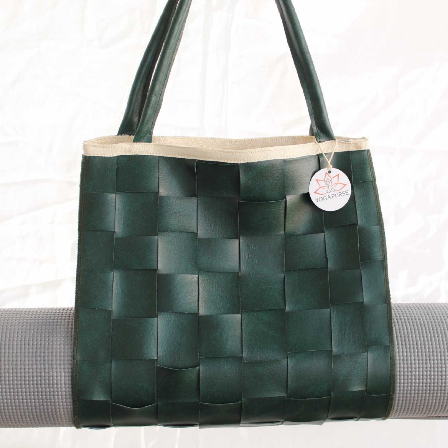 vegan leather yoga Mat carrier bag with tote bag green