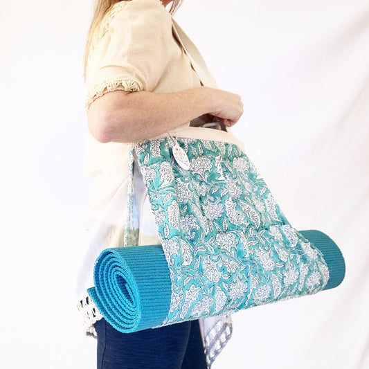 SANWOOD Yoga Mat Bag,Strip Flower Pattern Yoga Bag Tote Sling Carrier with  Large Size Zipper Pocket Fits Most Size Mats for Women Men,Stripe Pattern 