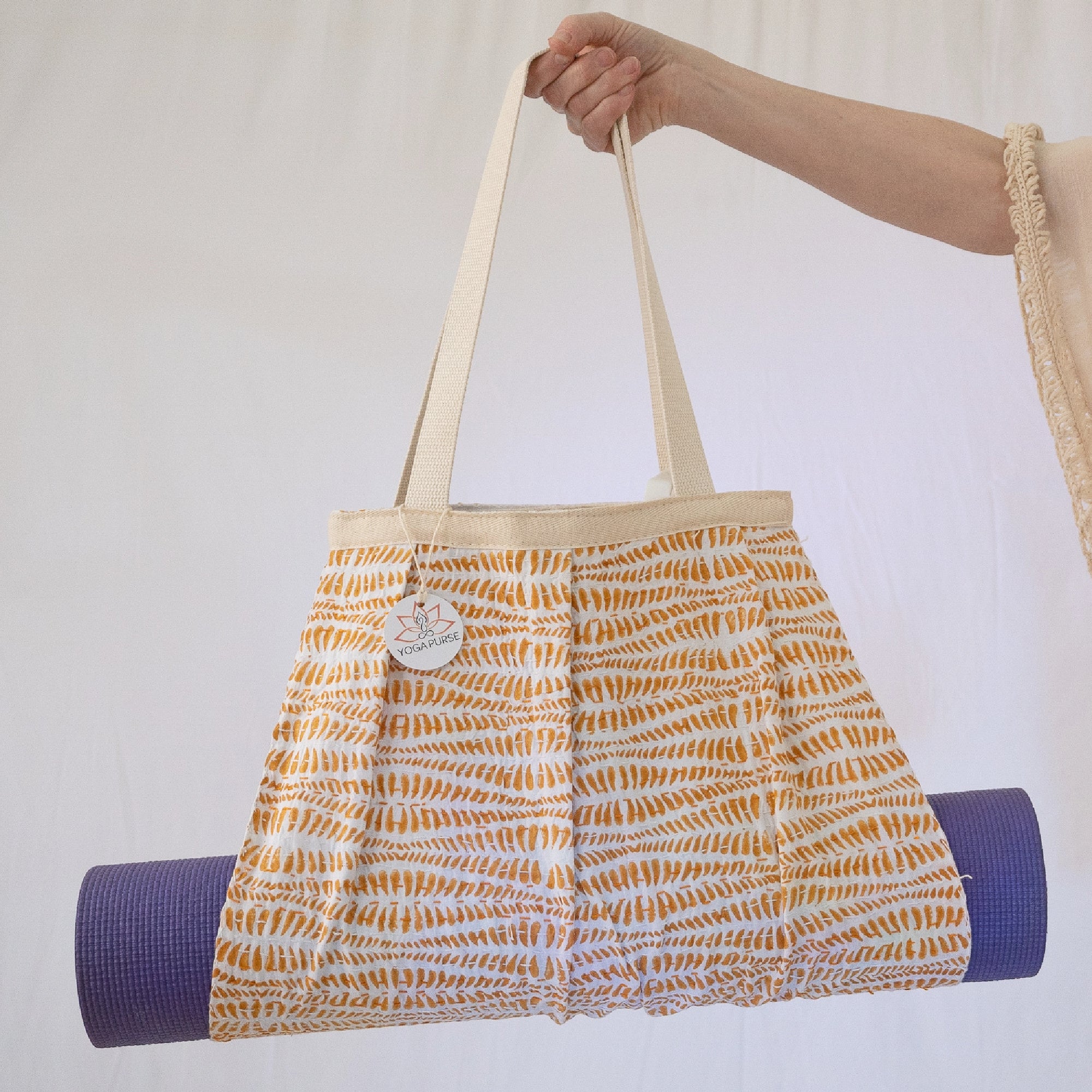 Yoga Mat Bag | Kantha Quilt | Mustard Yellow on White
