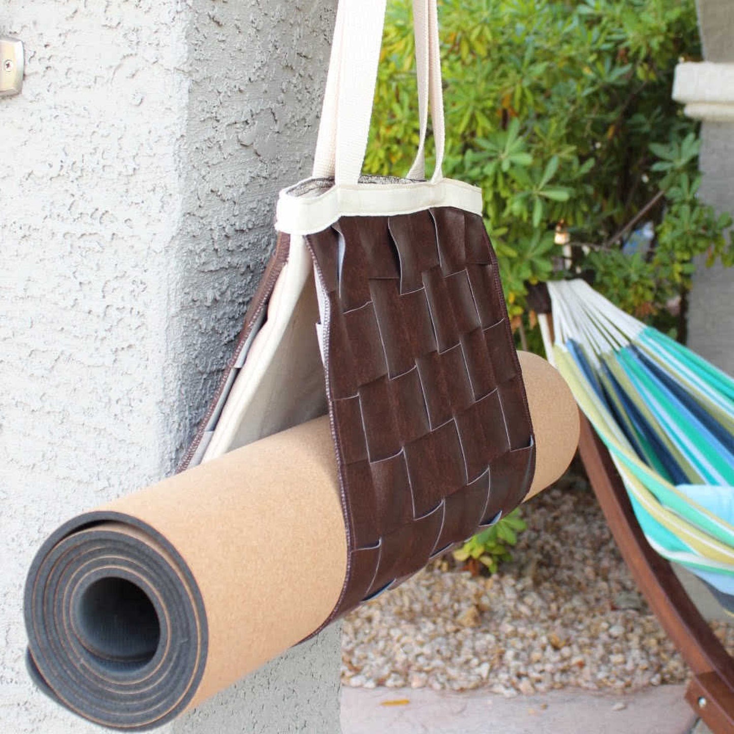 vegan leather yoga Mat carrier bag with tote bag side view